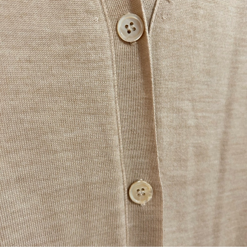 J. Crew Classic 100% Merino Wool Long Cardigan Sweater Preppy Tan Stone EUC sz M - Picture 6 of 10